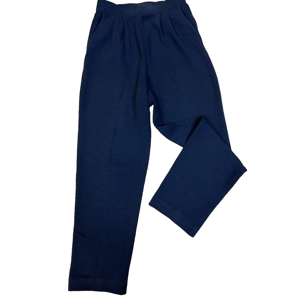St. John Collect Vintage Pleated Pant Navy Santana Knit Pockets Straight Leg, 6